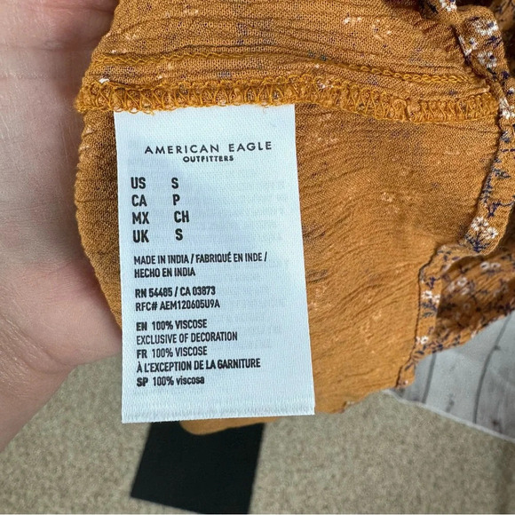 American Eagle Tan Floral Boho Baby Doll Dress Size Small - Picture 5 of 6